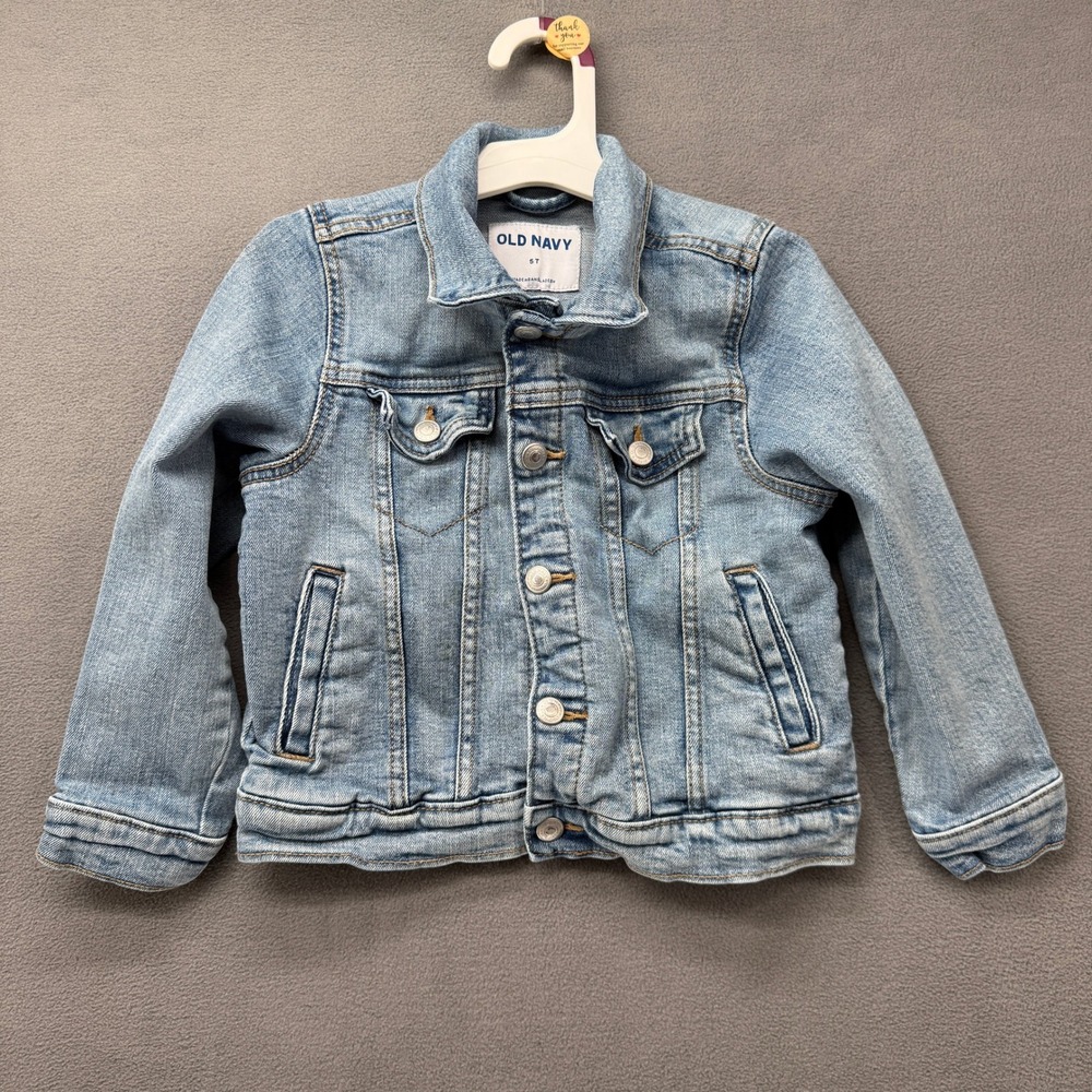 Old Navy Toddler Boys Light Wash Denim Trucker Jacket Size 5T Blue Cotton Blend